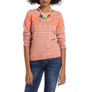 Anthropologie | Coral Striped Polka Dot Sweater